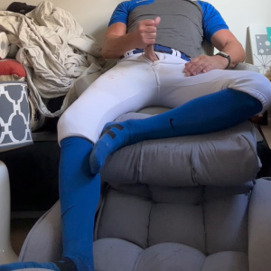Alpha Baseball Player JockDad87 Shoots a his jock cum in his Blue Gear